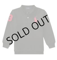 ★メール便無料★【ラルフローレン】長袖コットンメッシュポロシャツ（ブラック＆レッド）＜2T-SIZE7＞