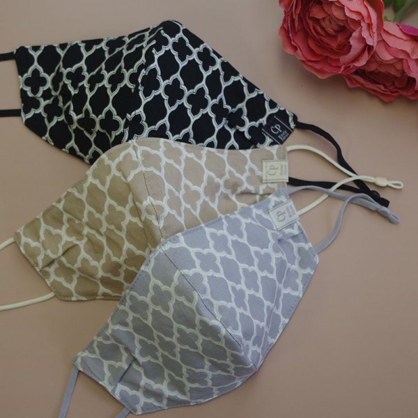 画像3: ★メール便無料★【男性/女性/子供】涼感 冷感 コットンマスク フィルタポケット付<綿100%>(モロッカン柄 ブラック/グレー/ベージュ)