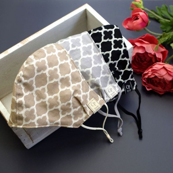 画像4: ★メール便無料★【男性/女性/子供】涼感 冷感 コットンマスク フィルタポケット付<綿100%>(モロッカン柄 ブラック/グレー/ベージュ)