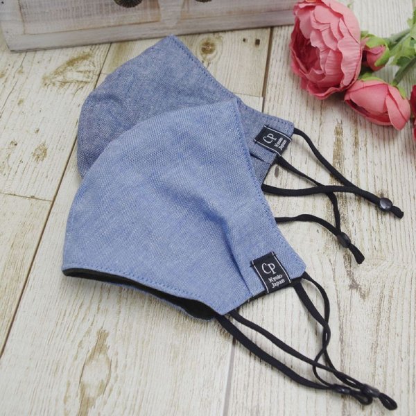 画像3: ★メール便無料★【男性/女性/子供】クレンゼ コットンマスク フィルタポケット付＜綿100％＞（ダンガリー ライトブルー/ネイビー）