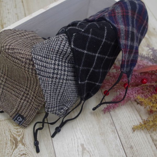 画像5: SALE★メール便無料★【男性/女性/子供】ハンドメイドマスク アジャスター ストッパー付 フィルタポケット付 ＜ウール/ツイード＞（グレンチェック/格子/タータン））