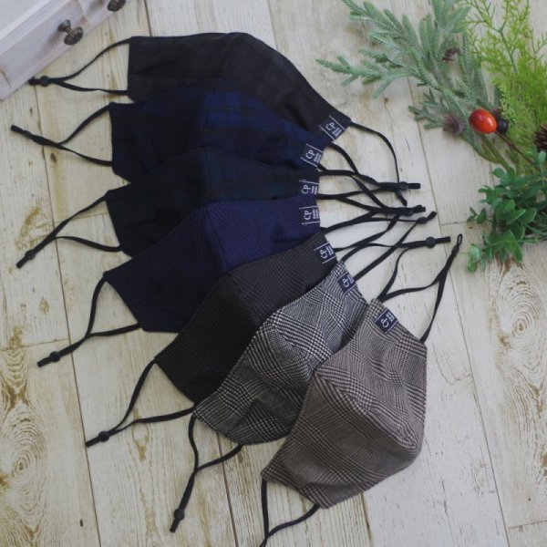 画像3: ★メール便無料★【男性/女性/子供】クレンゼ マスク フィルタポケット付<綿麻>(ブラックウォッチ&グレンチェック/全7色)