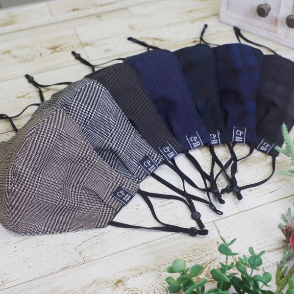 画像4: ★メール便無料★【男性/女性/子供】クレンゼ マスク フィルタポケット付<綿麻>(ブラックウォッチ&グレンチェック/全7色)