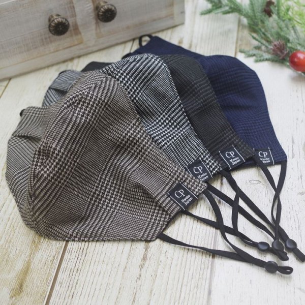 画像5: ★メール便無料★【男性/女性/子供】クレンゼ マスク フィルタポケット付<綿麻>(ブラックウォッチ&グレンチェック/全7色)