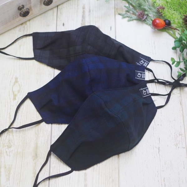 画像6: ★メール便無料★【男性/女性/子供】クレンゼ マスク フィルタポケット付<綿麻>(ブラックウォッチ&グレンチェック/全7色)